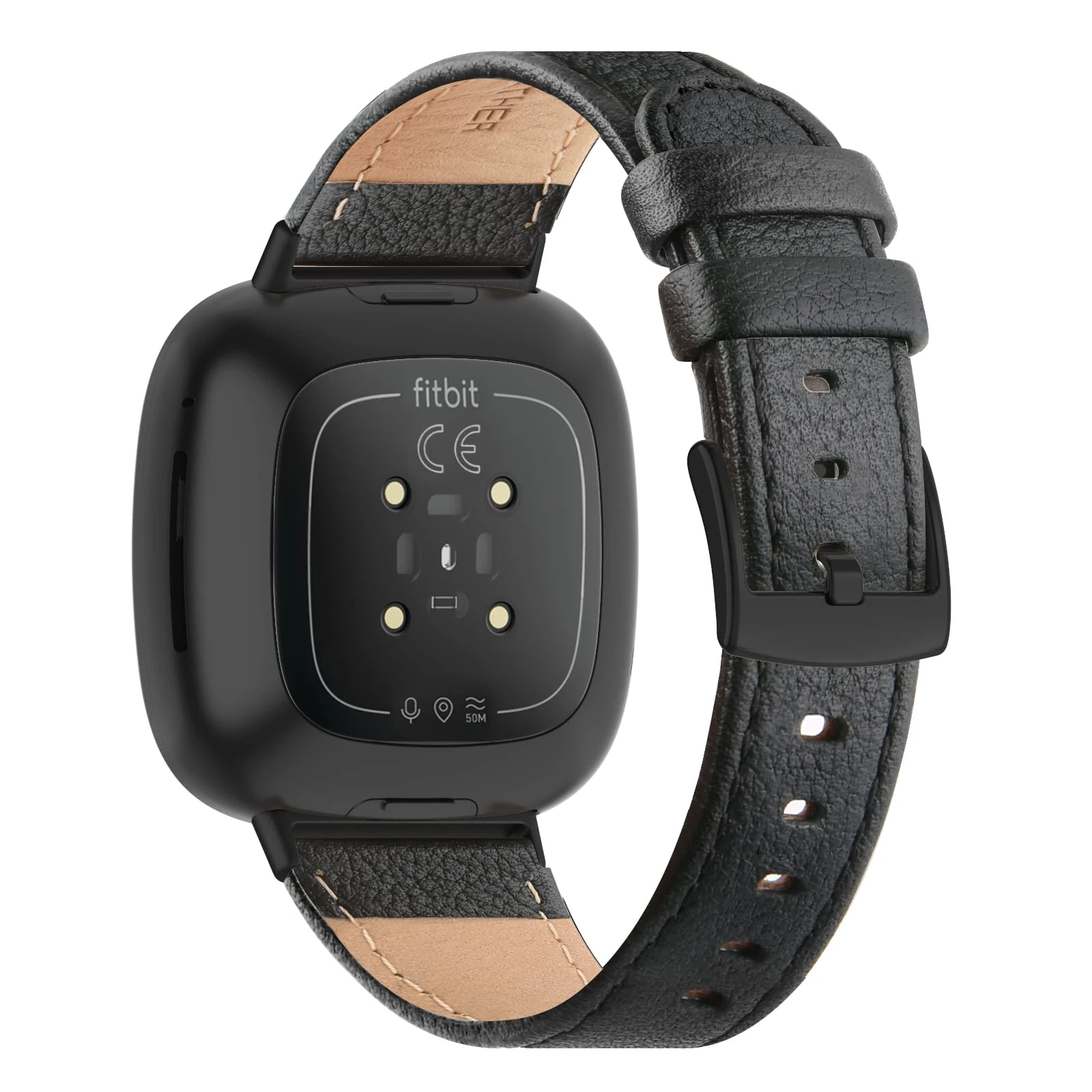 Tuocal Genuine Leather Strap Compatible with Fitbit Versa 4 / Versa 3 / Sense 2 / Sense for Women Men, Soft Breathable Genuine Leather Adjusted Replacement Strap Wristband for Fitbit Versa 4/3