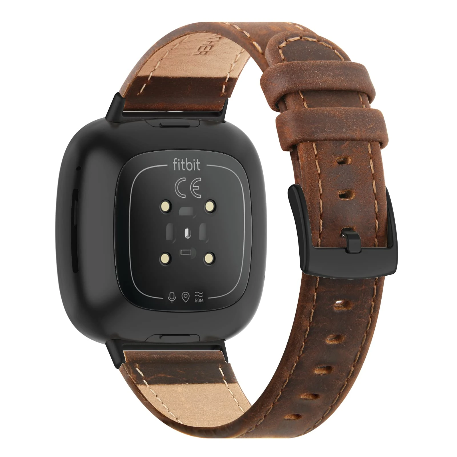 Tuocal Genuine Leather Strap Compatible with Fitbit Versa 4 / Versa 3 / Sense 2 / Sense for Women Men, Soft Breathable Genuine Leather Adjusted Replacement Strap Wristband for Fitbit Versa 4/3