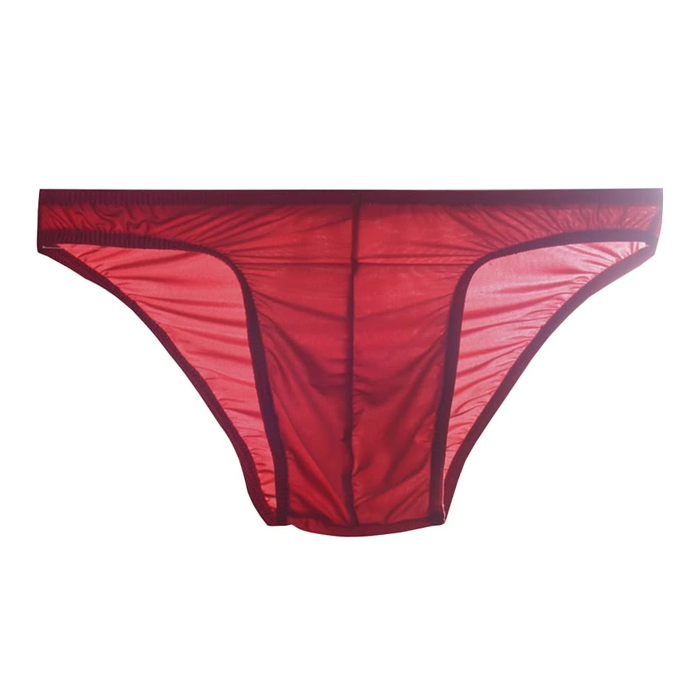 Drelaar Men's Thin Silky Underwear Briefs Comfy Underpants Large Red