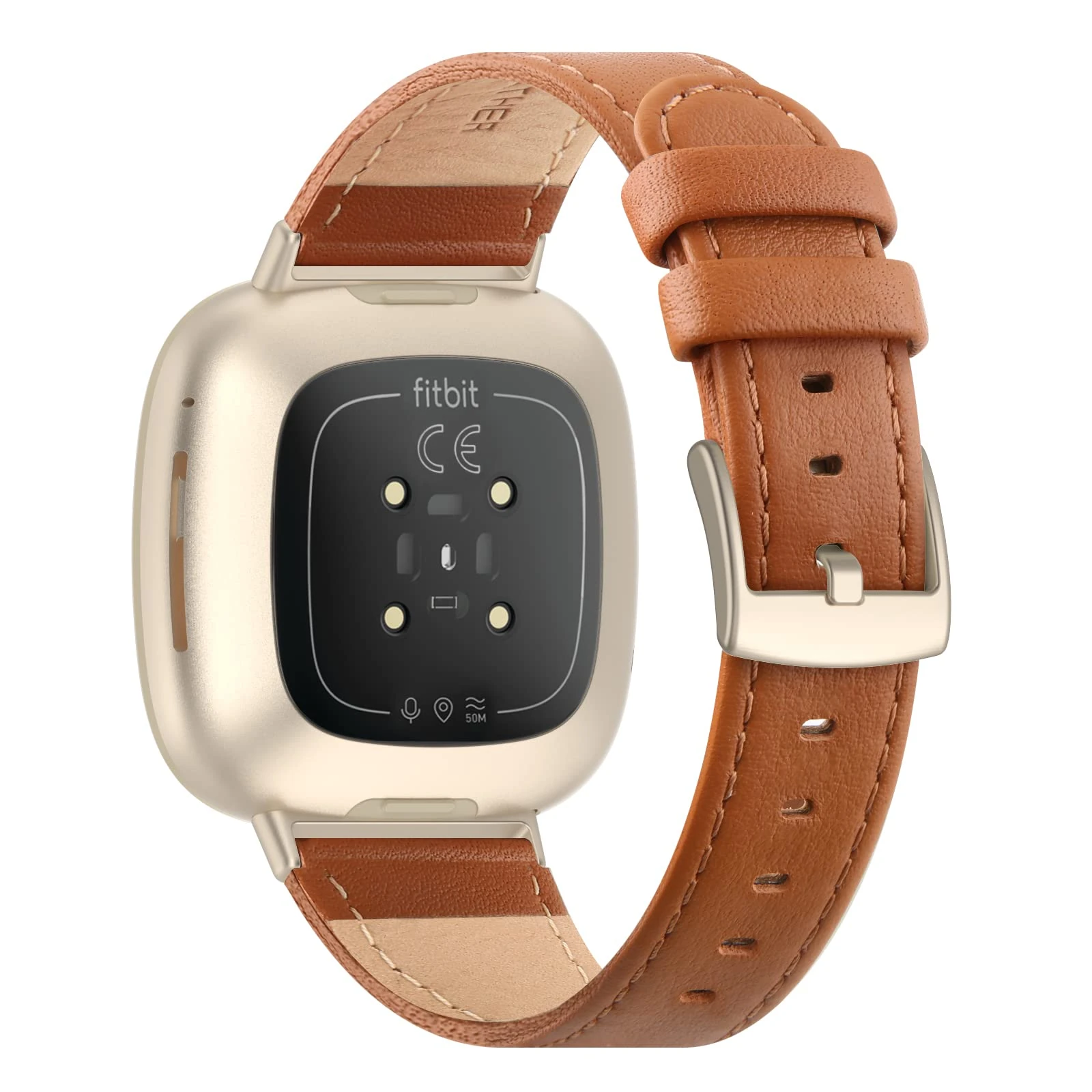 Tuocal Genuine Leather Strap Compatible with Fitbit Versa 4 / Versa 3 / Sense 2 / Sense for Women Men, Soft Breathable Genuine Leather Adjusted Replacement Strap Wristband for Fitbit Versa 4/3