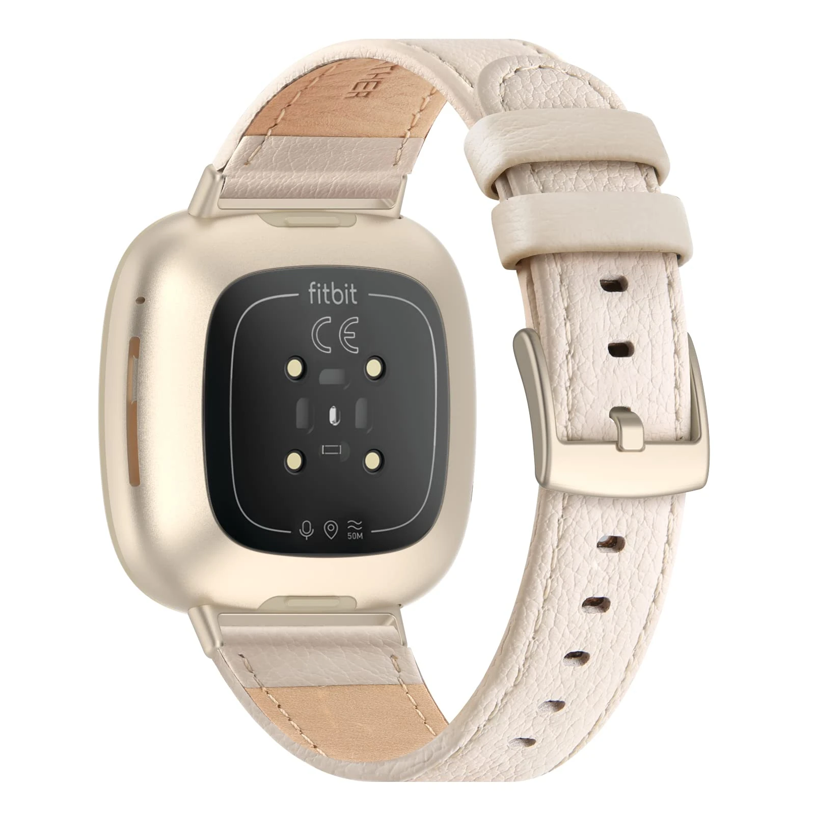 Tuocal Genuine Leather Strap Compatible with Fitbit Versa 4 / Versa 3 / Sense 2 / Sense for Women Men, Soft Breathable Genuine Leather Adjusted Replacement Strap Wristband for Fitbit Versa 4/3