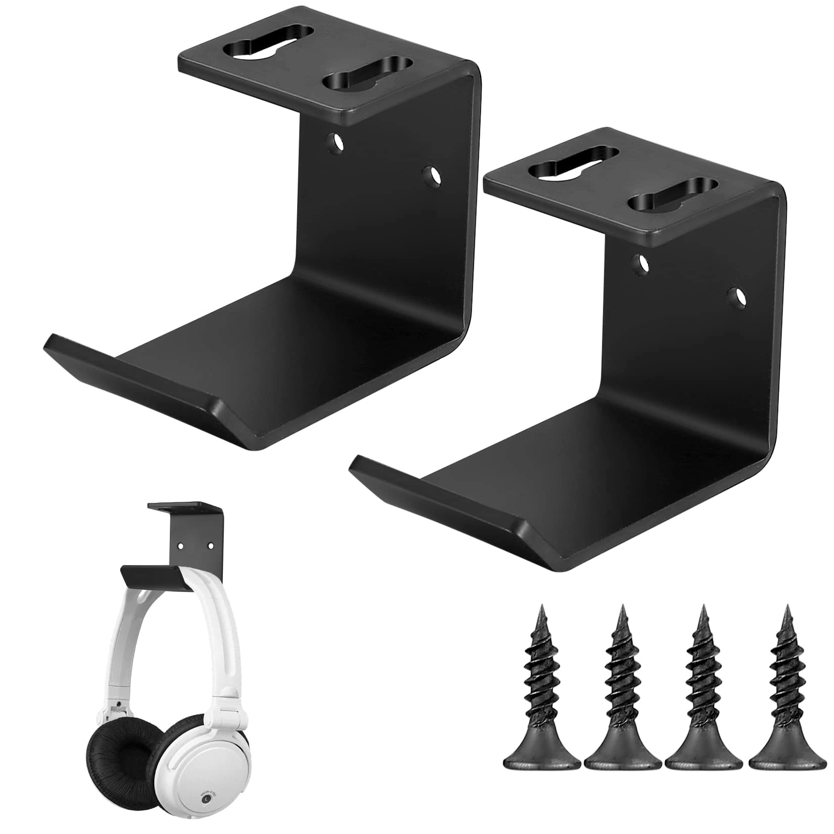 Jttxiu 2 Pcs Headphone Stand Hanger, Headset Holder Hook Mounts, Wall Mount Adhesive/Screws Install, Desk Hanger