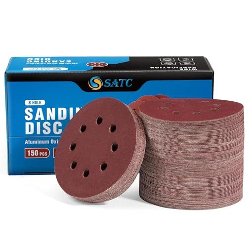 S SATC 150PCS 5 Inch 8 Holes Dustless Hook and Loop Sanding Discs, 240 Grit Sandpaper for Random Orbital Sander