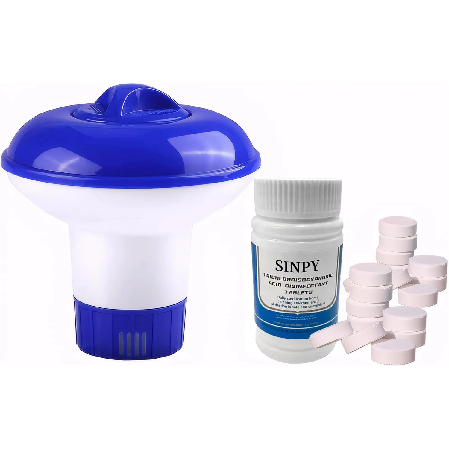 Chlorine Tablets for Swimming Pool, 100g Chlorine Tablets for Hot Tub with Floating Chlorine Tablets Dispenser for Swimming Pool Paddling Pool Spa Bathtubs