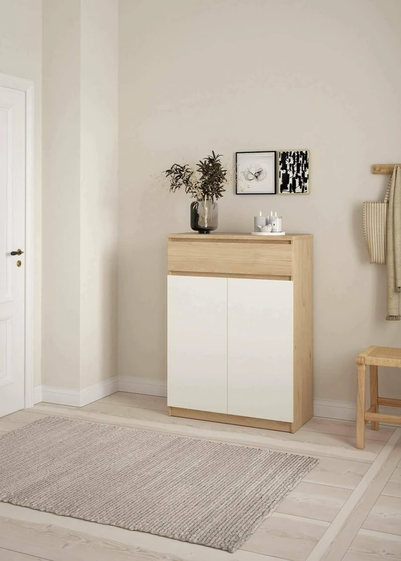 Dmora Noelle Shoe Rack, Multi-Purpose Entrance Cabinet, Shoe Cabinet, 80 x 40 x H 111 cm, Oak and White