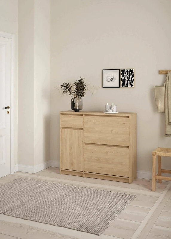 Dmora Maxime Shoe Rack, Multi-Purpose Entrance Cabinet, Shoe Cabinet, 109 x 32 x H 93 cm, Oak