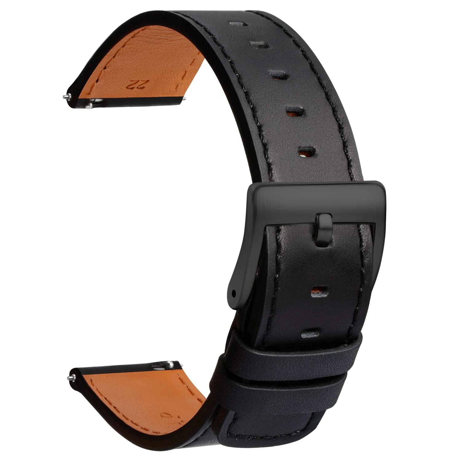 TStrap Leather Watch Strap 18mm - Quick Release Watch Band Black Soft - Sport Watch Straps for Men Women Replacement - Smart Watch Bracelet Black Clasp - 18mm 19mm 20mm 21mm 22mm