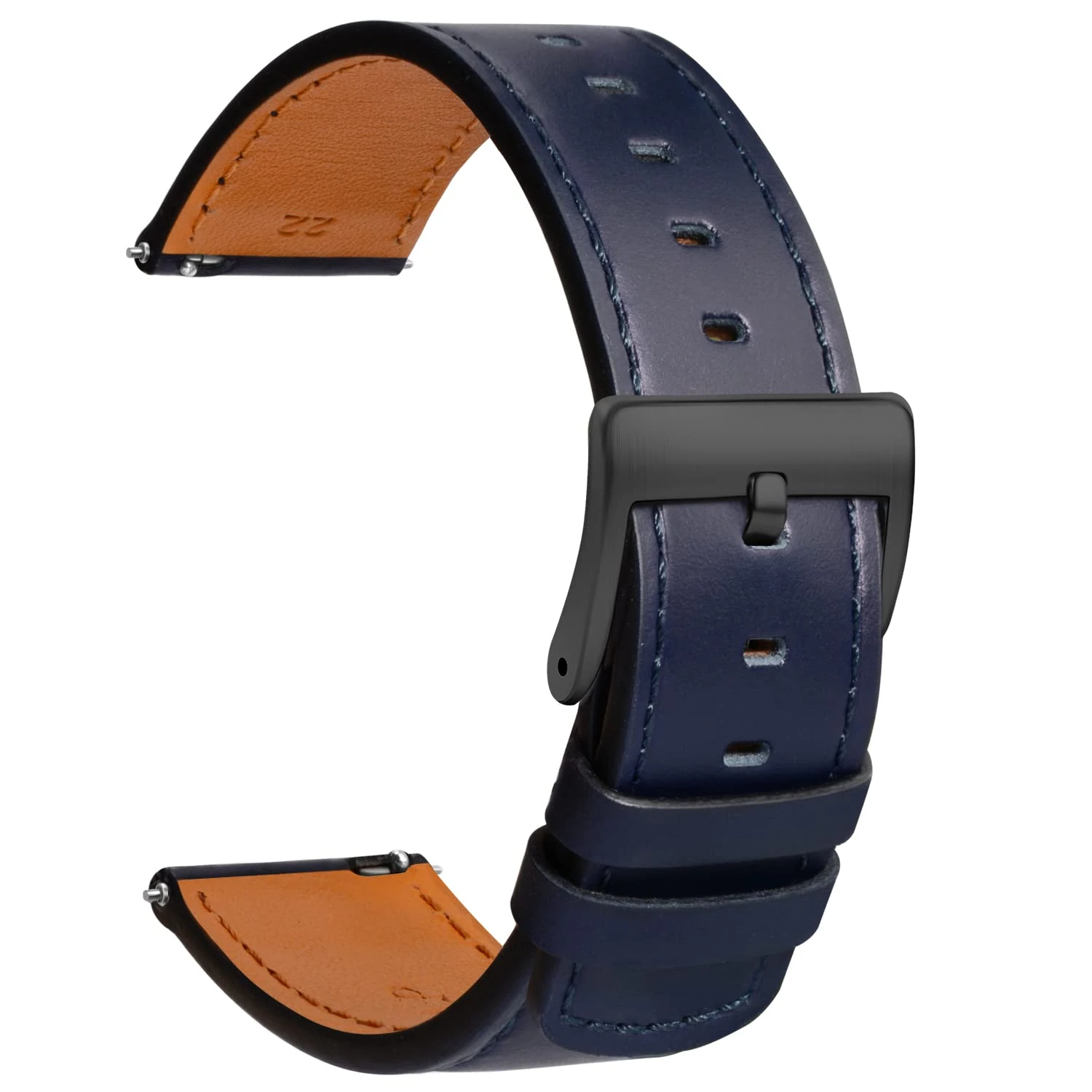 TStrap Leather Watch Strap 19mm - Quick Release Watch Band Blue Soft - Sport Watch Straps for Men Women Replacement - Smart Watch Bracelet Black Clasp - 18mm 19mm 20mm 21mm 22mm