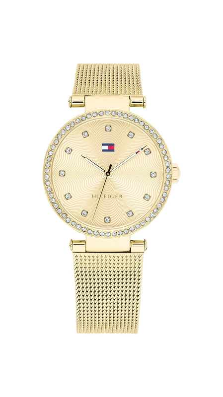 Tommy Hilfiger Analogue Quartz Watch for Women with Gold Colored Stainless Steel Mesh Bracelet - 1782507