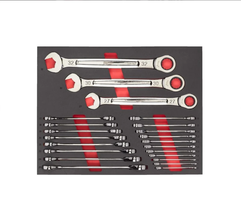Milwaukee MAX BITE Ratchet Combination Spanner Foam Insert for 30 Inch Workshop Trolley 15 Pieces