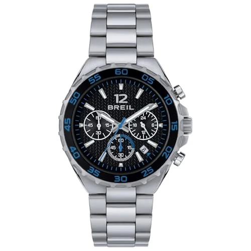 Breil Highway Watch Collection Dial Analogue Movement Chronic Quartz and Steel Bracelet for Men, Silver/Black/Blue, One Size, Bracelet