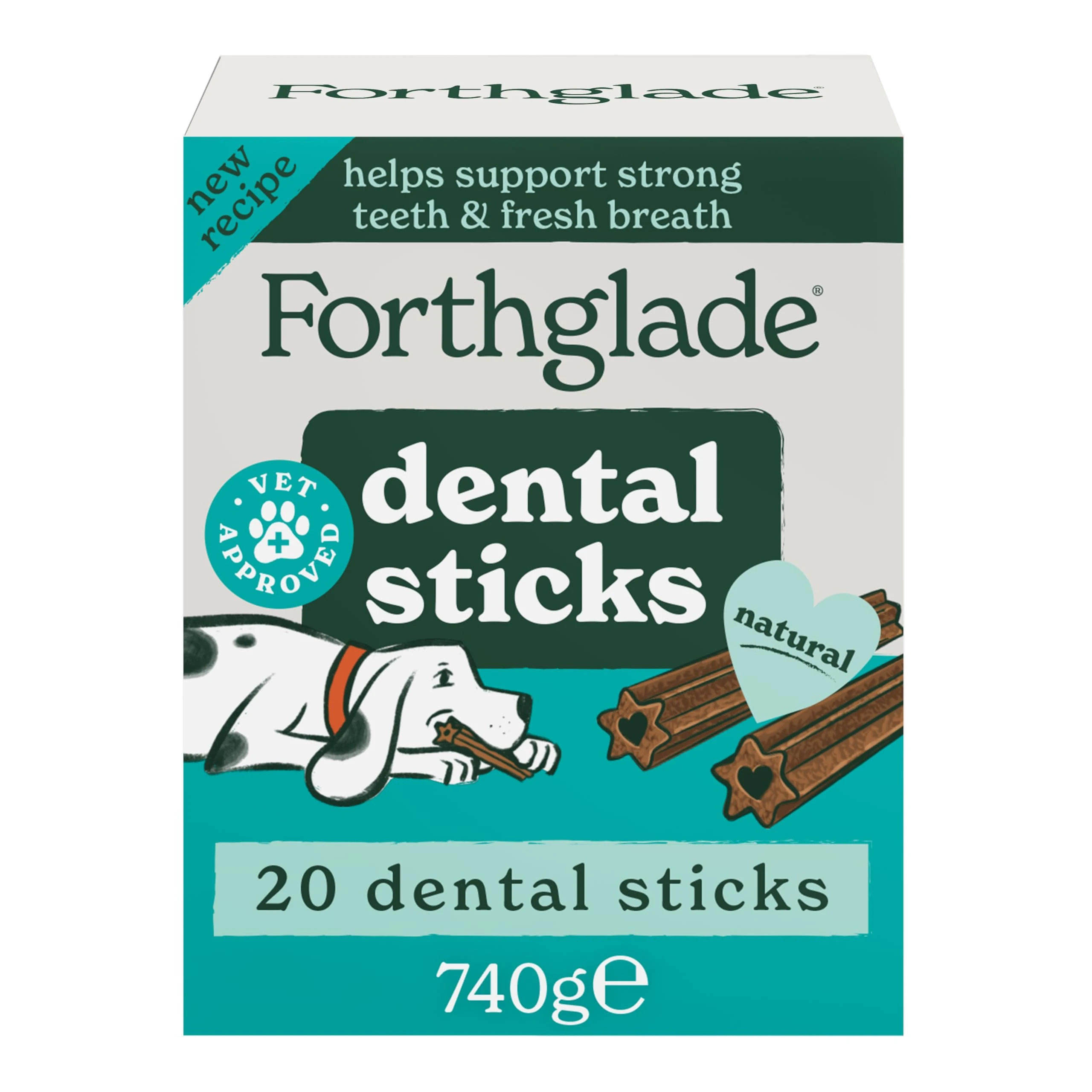 Forthglade Natural Dog Dental Sticks (20 Sticks) - Plant-Based & Grain Free Dog Treats, Dental Chews for Fresh Breath, Removes Plaque and Tartar, Resealable Bags