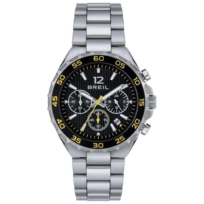 Breil Highway Watch Collection Dial Analogue Movement Chronic Quartz and Steel Bracelet for Men, Silver/Black/Yellow, One Size, Bracelet