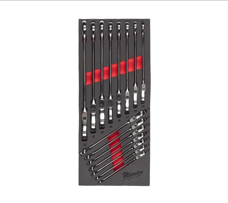 Milwaukee MAX BITE Joint Ratchet Combination Spanner Foam Insert for 30 Inch Workshop Trolley 15 Pieces