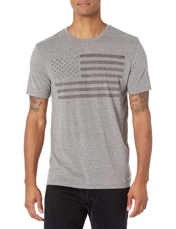 Lucky Brand Men's USA Flag Tee, Grey, XL - Image 1