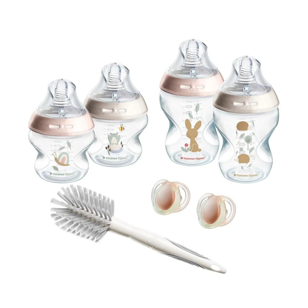 Tommee Tippee Natural Start Newborn Starter Set, 150ml and 260ml Anti-Colic Baby Bottles with Slow Teat Included, Slow & Medium-Flow Breast-Like Teats for a Natural Latch, Self-Sterilising, Pink