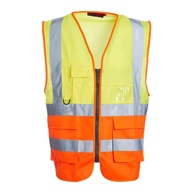 Blackrock Yellow & Orange Premium Hi Vis Vest With Pockets, ID Pouch & Key Loop, Mens Womens Reflective High Vis Vests With Secure Zip, Safety Vest Security Clothing, Fully EN Certified - Size 2XL
