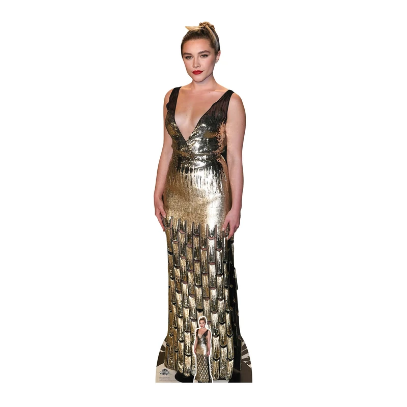 STAR CUTOUTS CS944 Florence Pugh Black Gold Dress Lifesize Cardboard Cutout With Free Mini