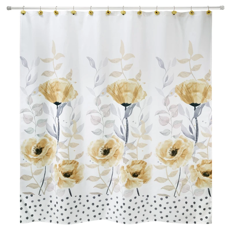 Avanti Linens - Shower Curtain, Poppy Blooms Inspired Home Décor (Marielle Collection, Yellow) - Image 1