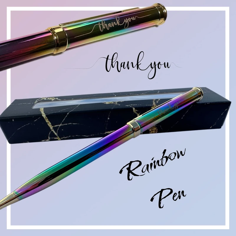 SPOONFROMTHEMOON Custom Engraved Pen - Rainbow/Black Ink Gift - Image 1