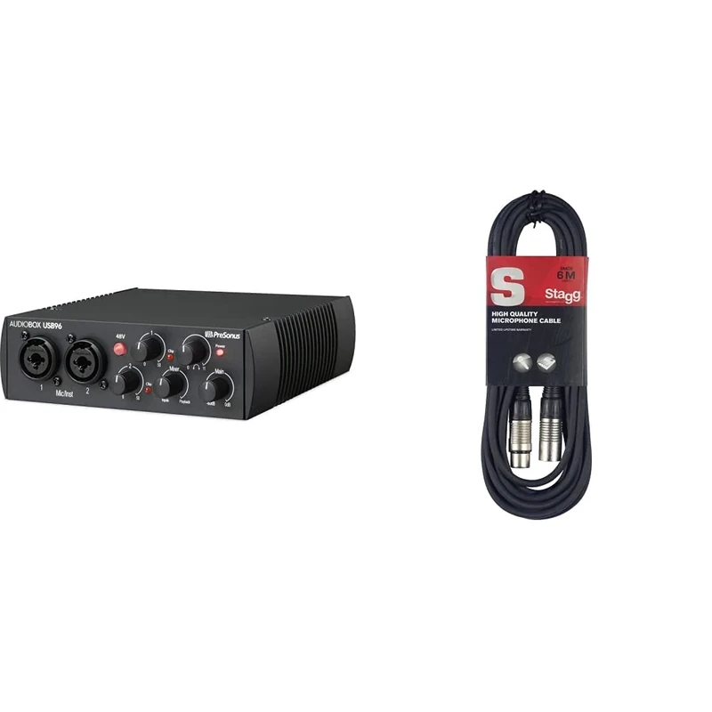 PreSonus AudioBox USB 96-25th Anniversary Edition, 2-In/2-Out audio interface with software bundle, Black & Stagg SMC6 6 metre standard microphone cable
