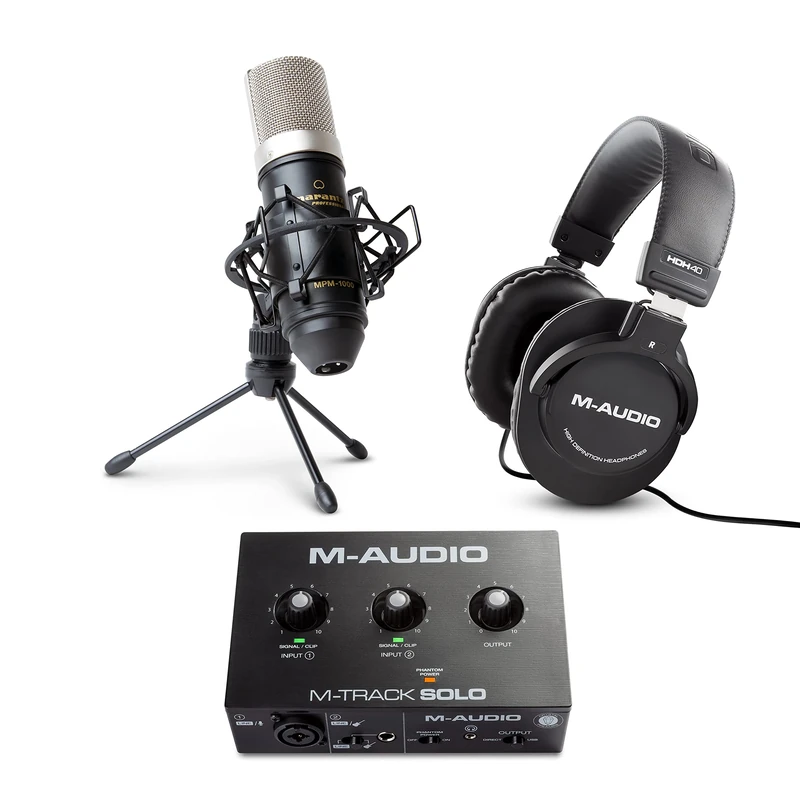M-Audio Studio Equipment Bundle - USB Audio Interface, XLR Condenser Microphone and Over Ear Studio Headphones for Recording and Gaming