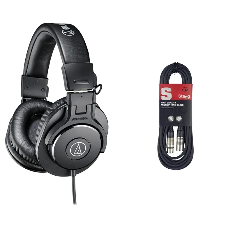 Audio-Technica M30x Professional Studio Headphones for studio recording, creators, podcasts and everyday listening & Stagg SMC6 6 metre standard microphone cable