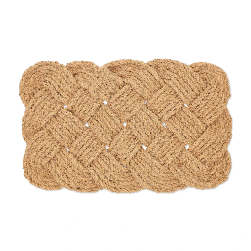 Relaxdays Coir Rug, Knot Pattern, 75 x 45 cm, Handmade, Door Mat, Welcome Entrance Mat, Natural Colour