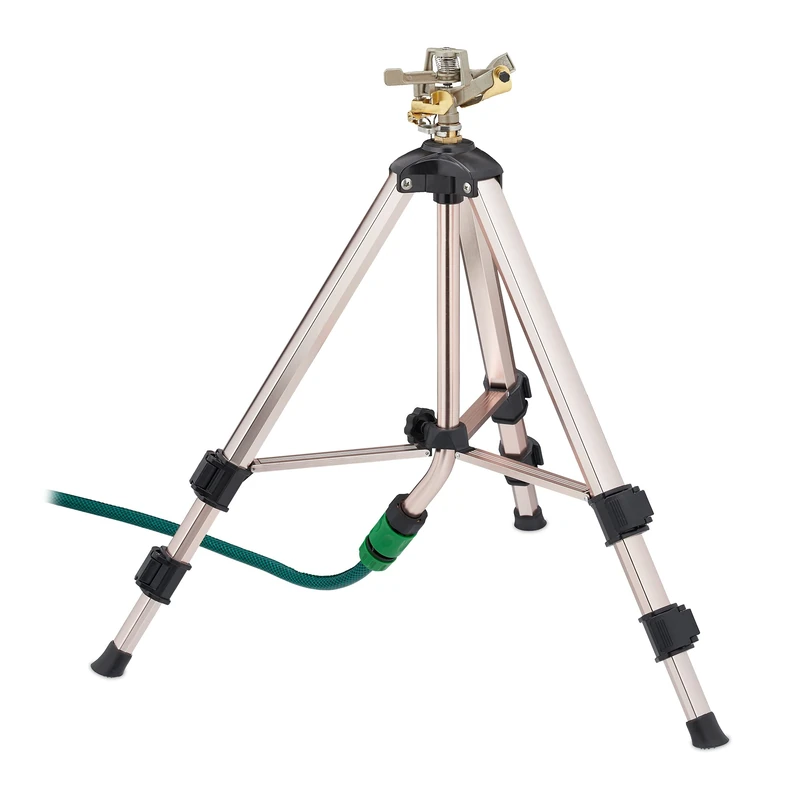 Relaxdays Sprinkler, Telescopic Tripod Stand, Spray Range up to 9 m, Angle 0-360°, Impact, Metal, Silver/Black