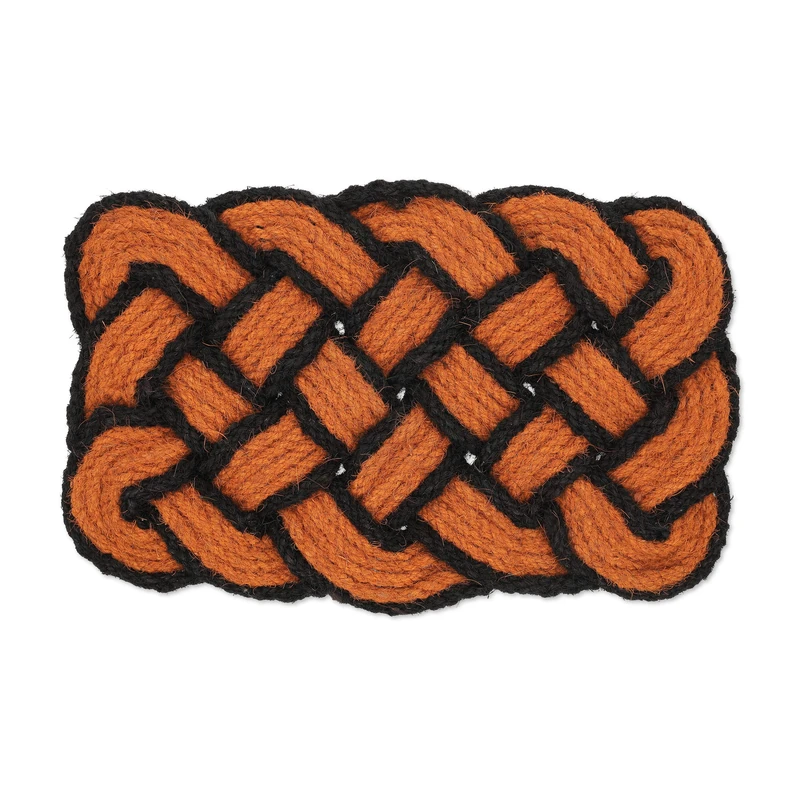Relaxdays Coir Rug, Knot Pattern, 75 x 45 cm, Handmade, Door Mat, Welcome Entrance Mat, Orange/Black - Image 1