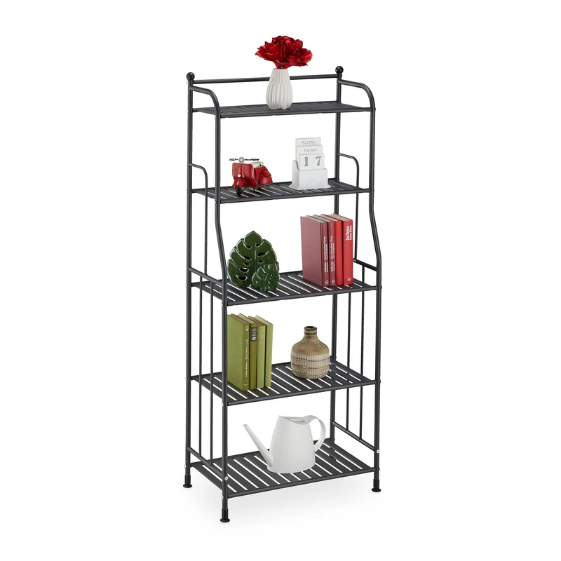 Relaxdays Wide Storage Unit, 107x56x28 cm, Multipurpose Utilities Shelf, 5 Lattice Trays, Metal Standing Tower, Green