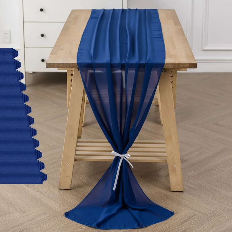 flohar 12Pack 10ft Chiffon Table Runner 29x120 Inch Sheer Romantic Table Runner for Wedding Birthday Party Bridal Shower Outdoor Decoration-Royal Blue