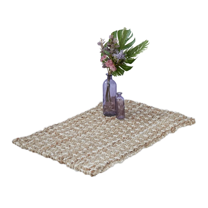 Relaxdays Jute Rug, 60 x 90 cm, Handwoven Mat, Natural Fibres, Hallway Runner, Living Room, Kitchen, Beige/Cream - Image 1