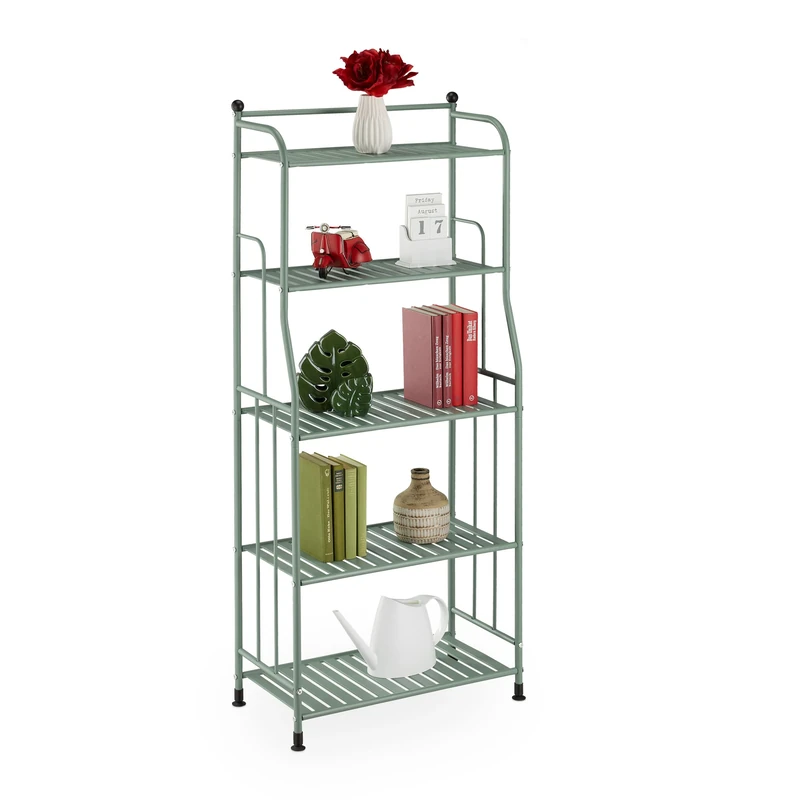 Relaxdays Wide Storage Unit, 107x56x28 cm, Multipurpose Utilities Shelf, 5 Lattice Trays, Metal Standing Tower, Green