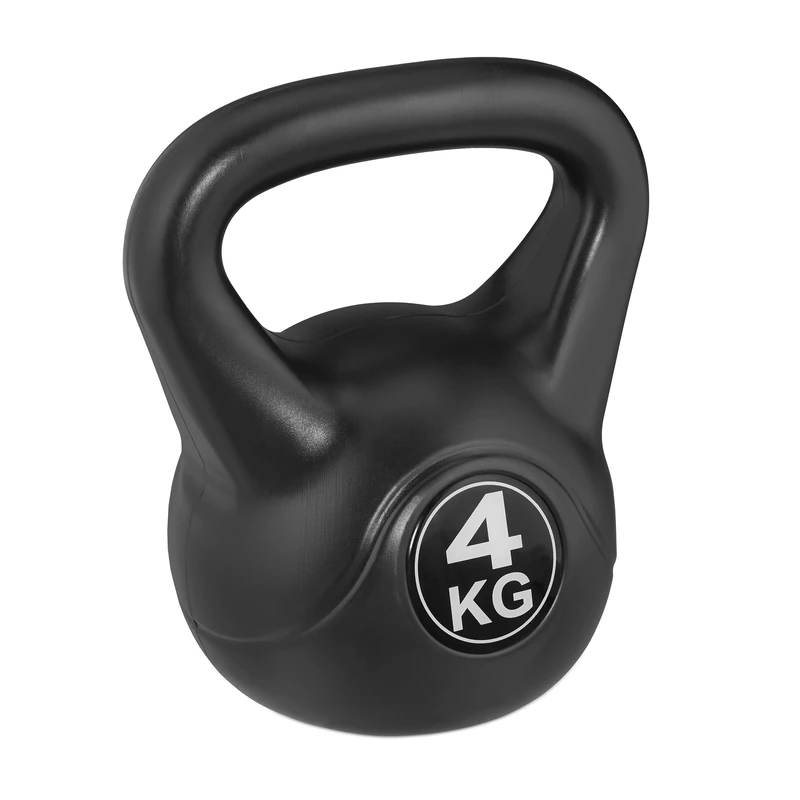 Relaxdays Kettlebell, 4kg Sand-Filled Dumbbell, Plastic Corpus, Equipment for Gym and Home Workouts, Women & Men, Black