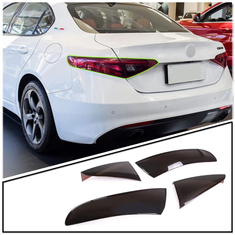 LLKUANG Car ABS Tail Light Cover, Smoke Black, 4pcs for Alfa Romeo Giulia 2017-2022, Original Radian Design, Easy Install, Acrylonitrile Butadiene Styrene