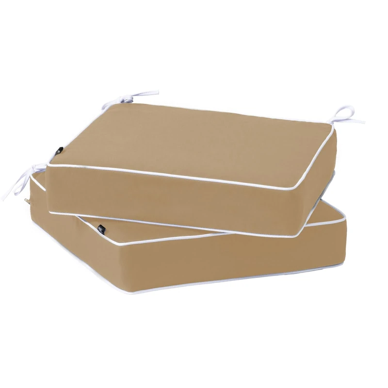 PNP FKJP 2 Pack Outdoor Chair Cushion, Weather-Proof Patio Seat Cushion with Non Skid Ties, 20" X 20" X 4", Khaki (Cushion + Cover)