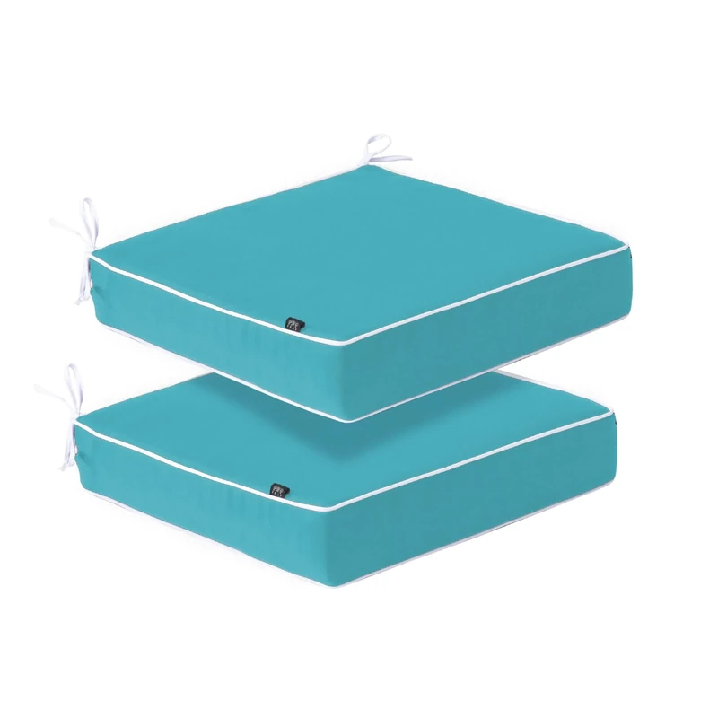 PNP FKJP 2 Pack Outdoor Chair Cushion, Weather-Proof Patio Seat Cushion with Non Skid Ties, 20" X 20" X 4", Aqua Blue (Cushion + Cover)