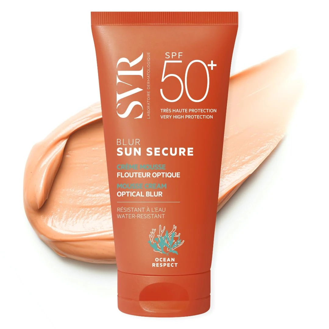 SVR SUN SECURE Blur Classic Tinted Perfecting Water-resistant Soft-Focus SPF50+ Sunblock Mousse - Marine-friendly, Reef Safe, Peachy, Velvet-FInish All-in-one Ultra-High SPF + Make-up, 50ml