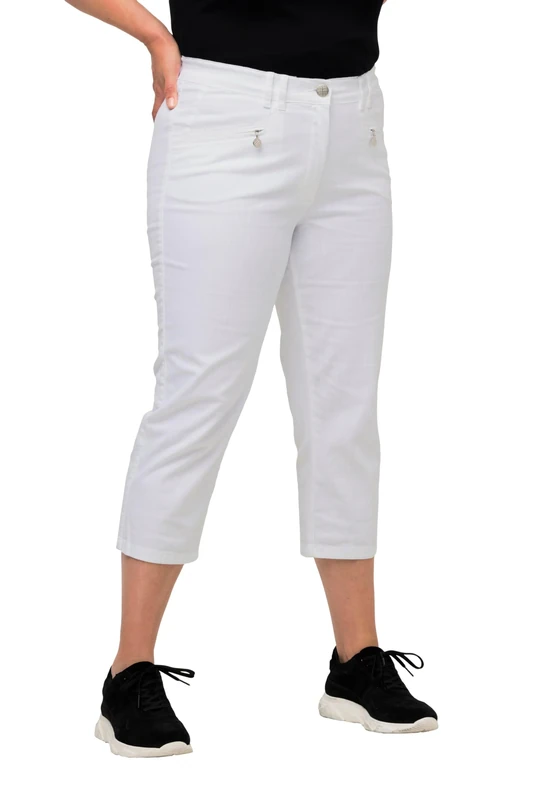 Ulla Popken Women's Hose Mony, wadenlang, Zipptaschen, Stretch Pants, Schneeweiß, 45W / 32L