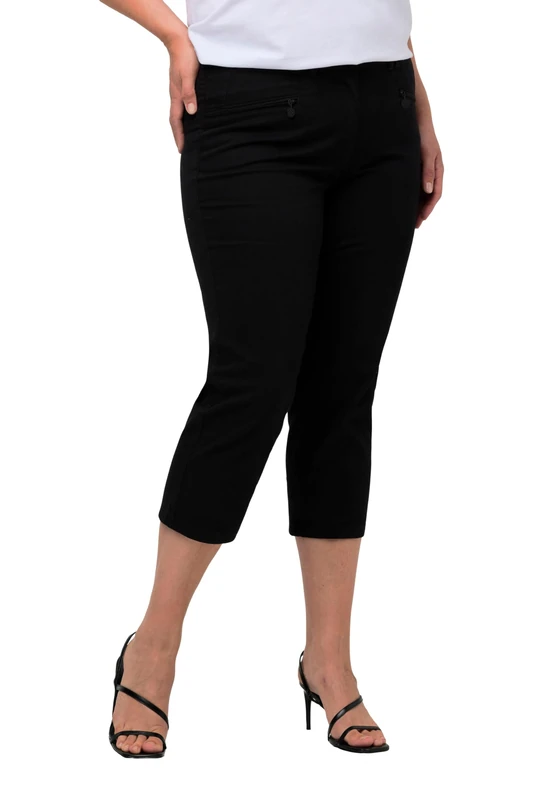 Ulla Popken Women's Hose Mony, wadenlang, Zipptaschen, Stretch Pants, Schwarz,