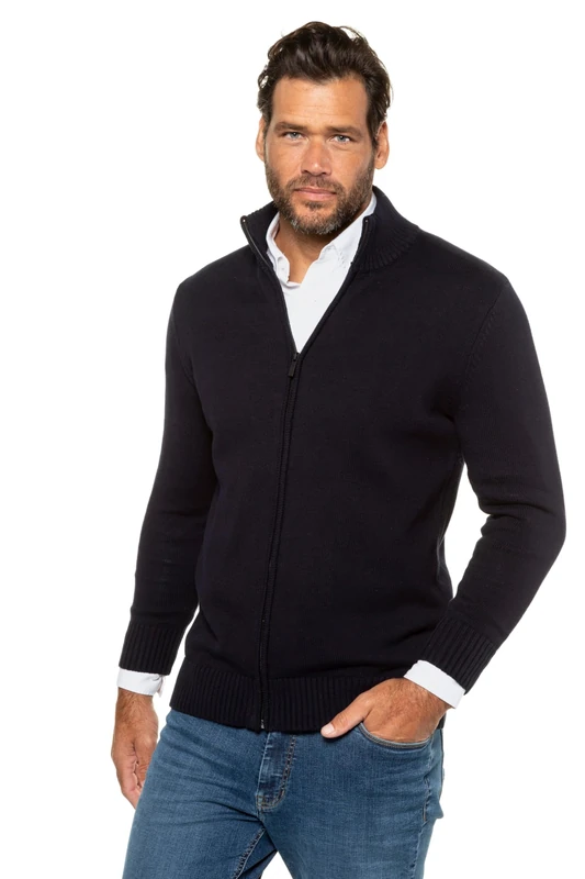 JP 1880 Men's Large Sizes Plus Sizes Menswear L-8XL Cardigan, Stand-Up Collar, Ribbed Cuffs 717032, Dark navy, 5XL (Tall) - Image 1