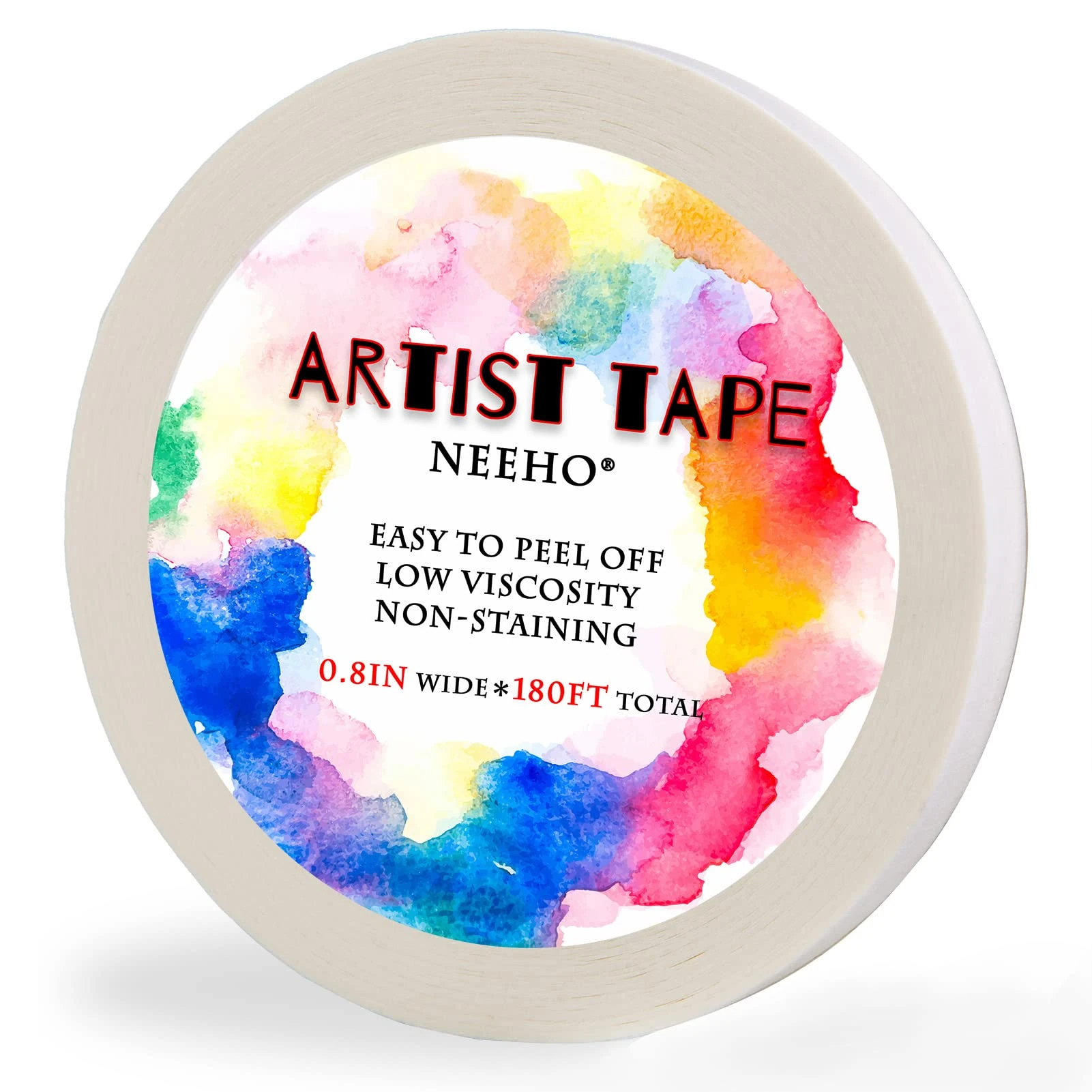Neeho Artist Tape for Drafting Art, Acid-Free White Masking Tape for Watercolor Painting Canvas Framing, 0.8inch Wide 180FT Long