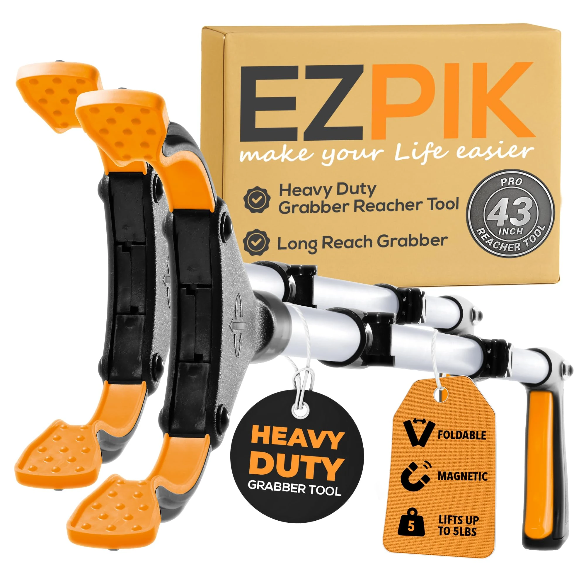 EZPIK 43" Telescopic Litter Pickers for Adults, Small Grabbers for Disabled with Magnet & Easy Reacher Grabber with Extendable Picker - Grapper Stick Helping Hands for Mobility Aids 43 Inches, 2-Pack