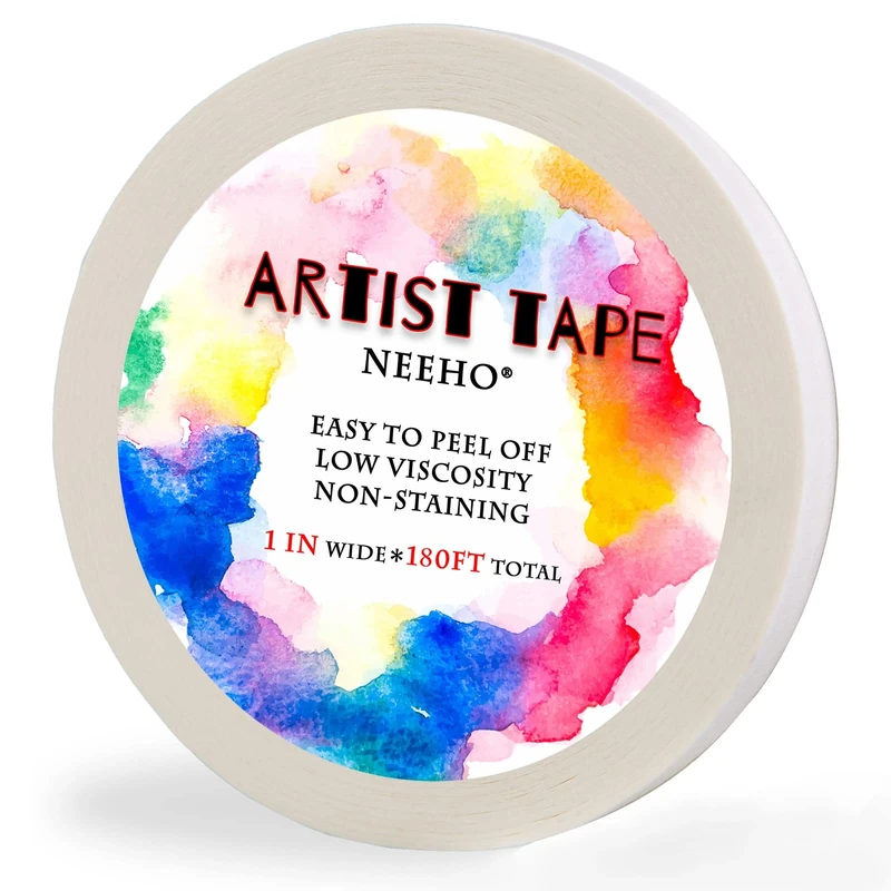 Neeho Artist Tape for Drafting Art, Acid-Free White Masking Tape for Watercolor Painting Canvas Framing, 1.0inch Wide 180FT Long