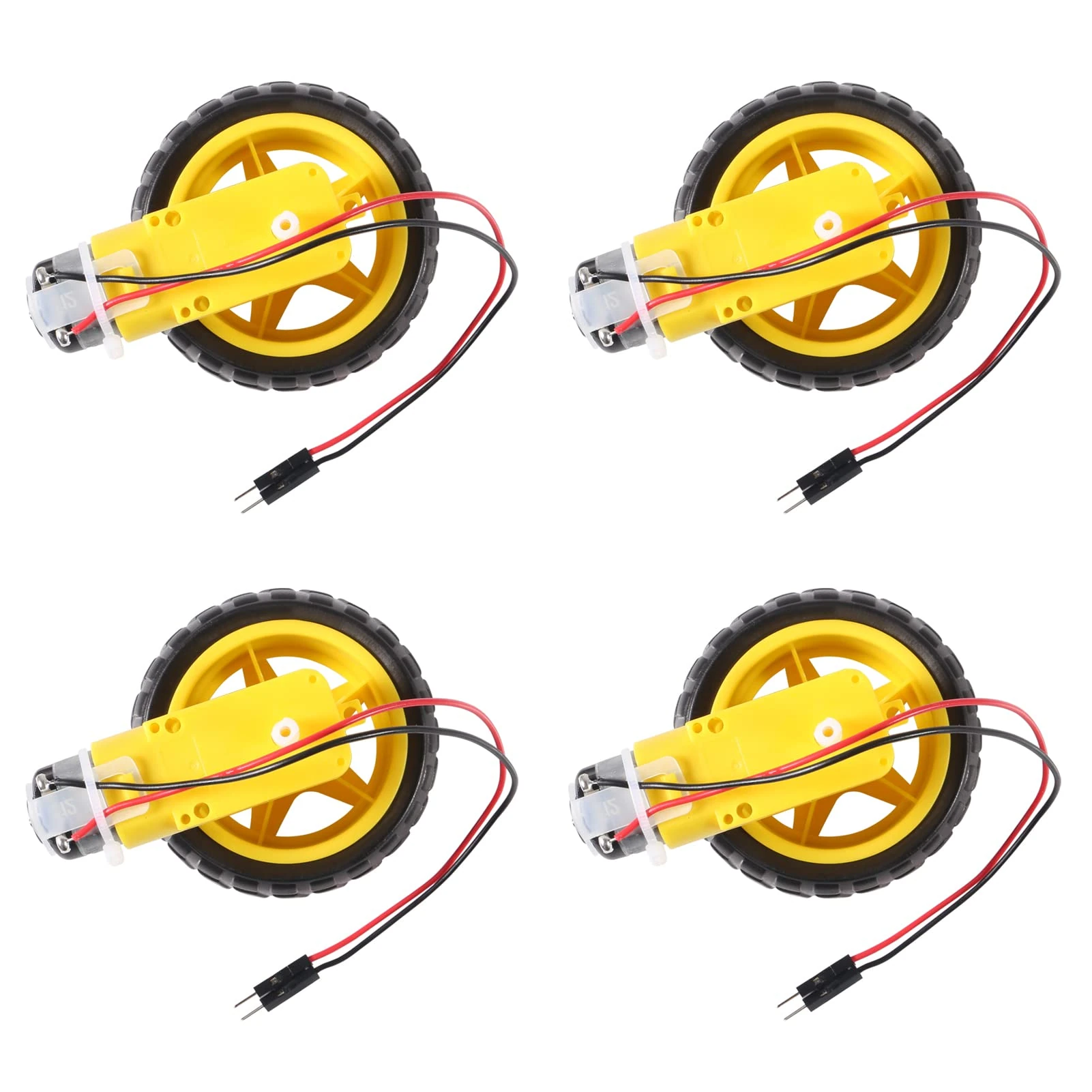 AEDIKO 4 Sets TT Motor DC 3-6V Gearbox Motor Dual Shaft 200RPM Ratio 1:48 Motor with Tire Wheel Kit for Smart Car Robot DIY