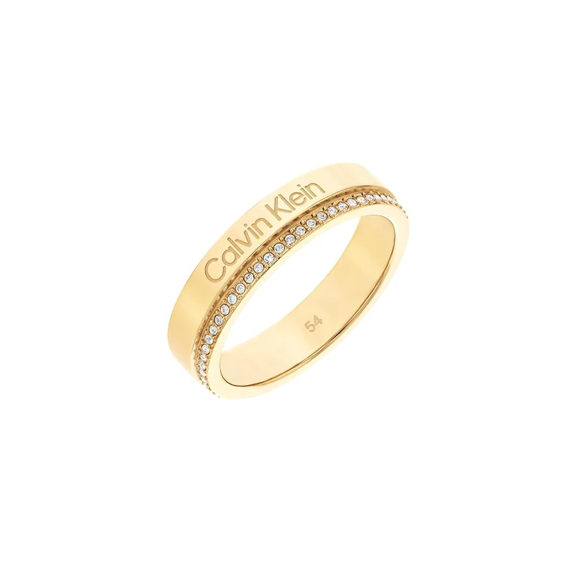 Calvin Klein Women's MINIMAL LINEAR Collection Ring in Yellow Gold Embellished with Crystals - 35000201C
