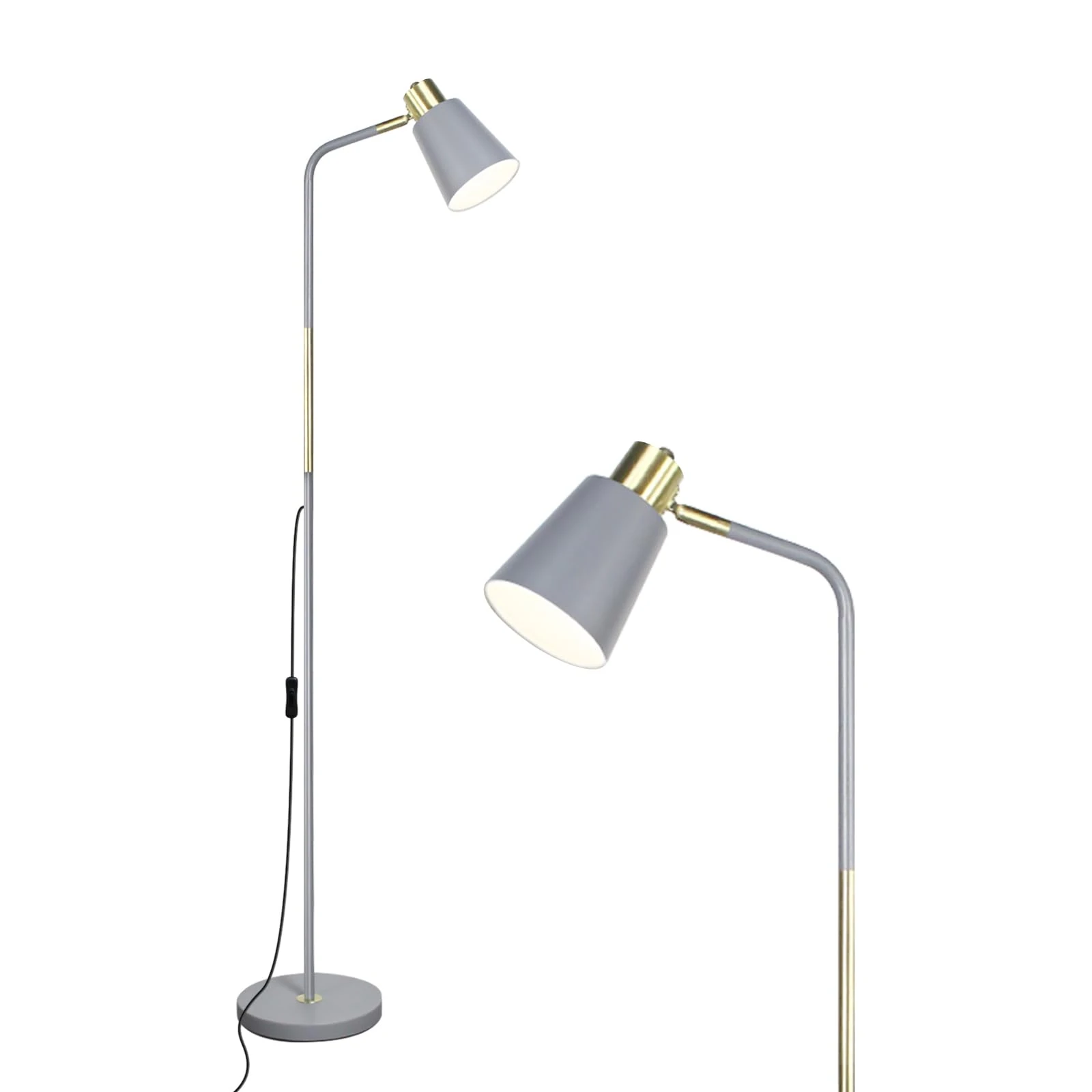 Floor Lamp, Industrial Floor Lamps Corner Lamp Rustic Farmhouse Standing Lamp, Adjustable Metal Heads Indoor Task Lighting Reading Floor Lamps for Living Room, Bedroom, E27 Socket (Grey)