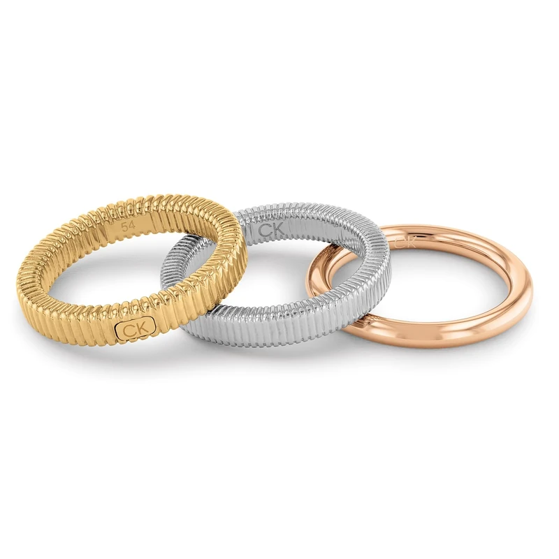 Calvin Klein Women's PLAYFUL REPETITION Collection Set of 3 Rings in Stainless Steel, Yellow and Carnation Gold - 35000027C