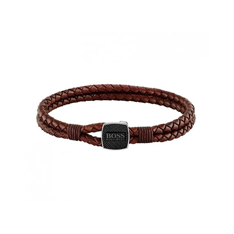 BOSS Jewelry Men's SEAL Collection Leather Bracelet Brown - 1580048S